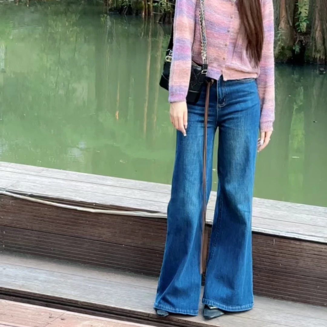 YiDong “梨形天菜” 极简风气质中腰修身不贴腿流苏牛仔长裤8032款