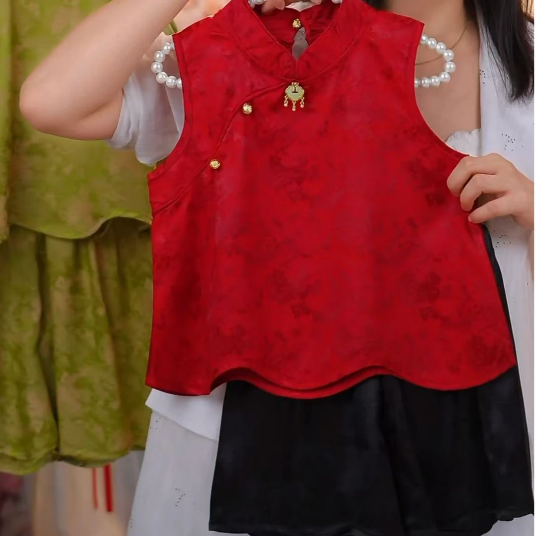 新款【新中式-无袖短裤两套装】新款2025女童套装