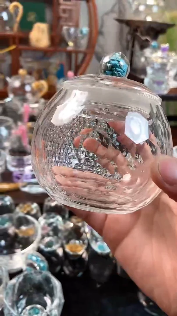 【闪购商品】玺宴新款水晶胖茶叶罐绿松石