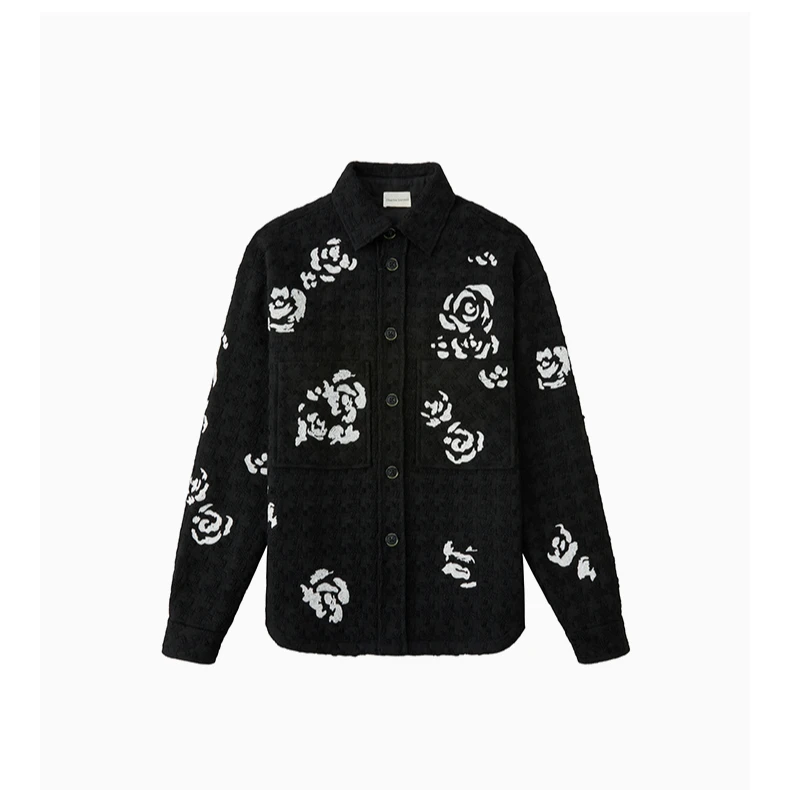 Charlie Luciano花图案刺绣粗花呢衬衫春季情侣潮牌上衣外套