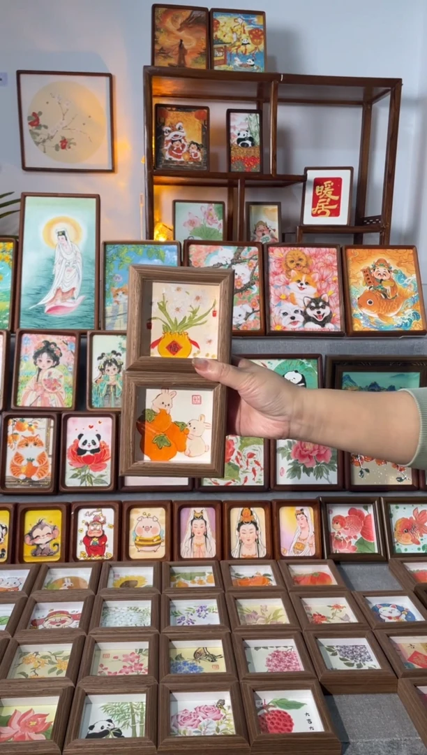 【闪购商品】国画【福袋水仙好柿兔】手绘装饰画摆台