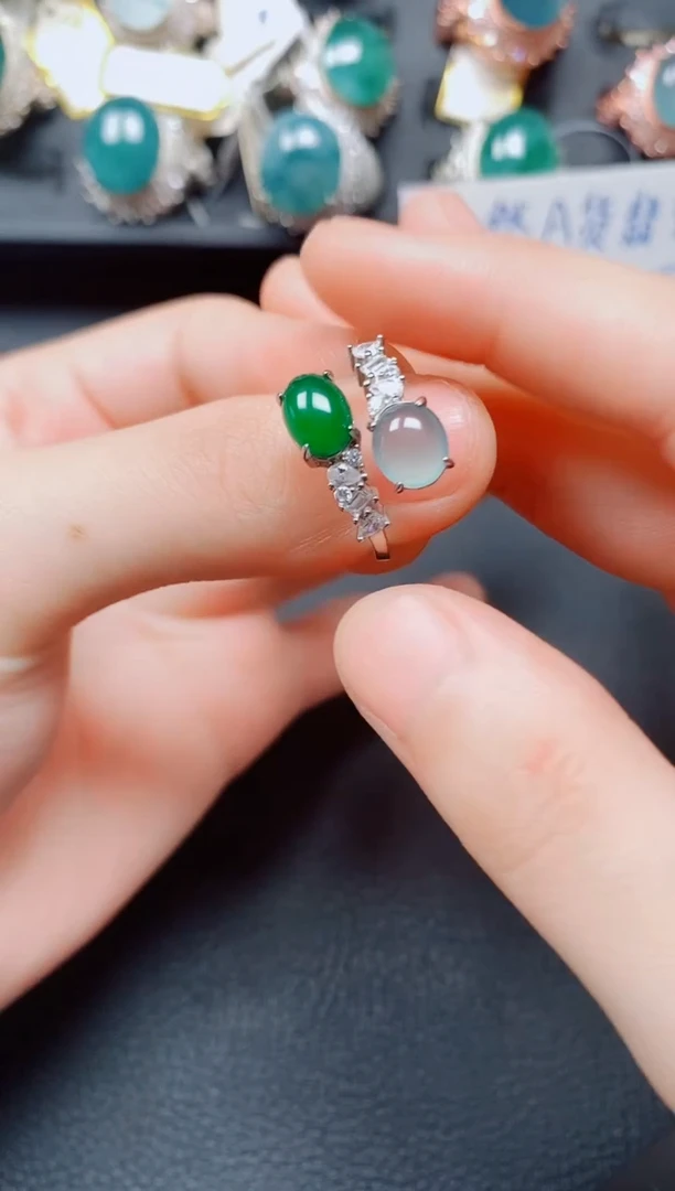翡翠戒指银S925镶嵌翡翠