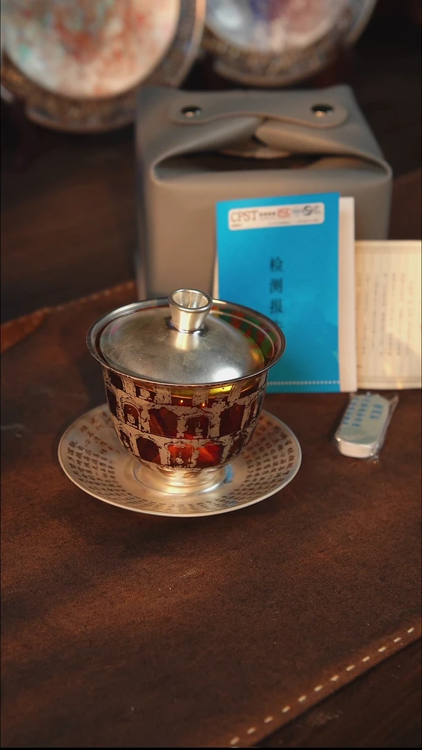 玻璃鎏银千佛三才盖碗