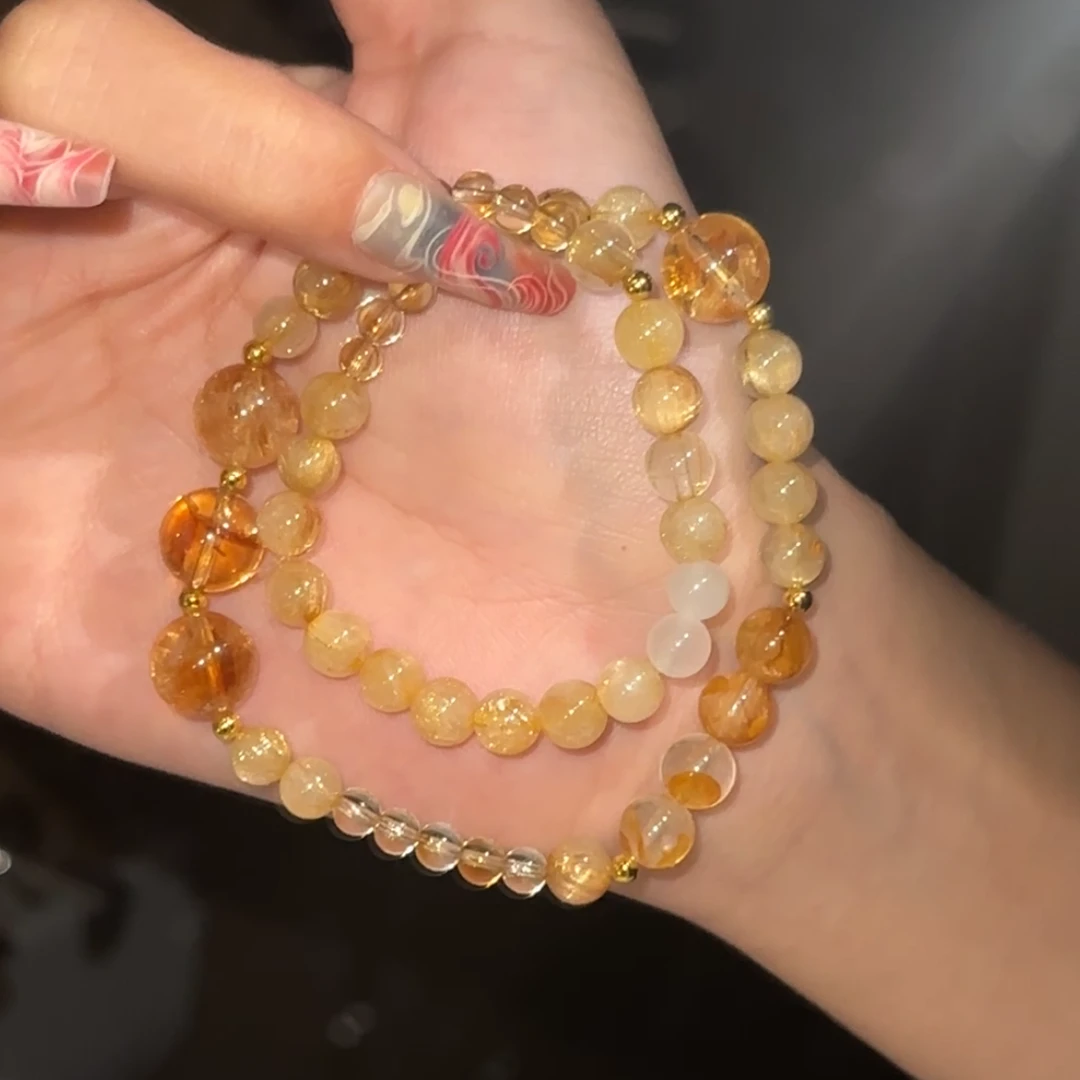 「吸金」金发晶 黄塔晶 黄胶花手串