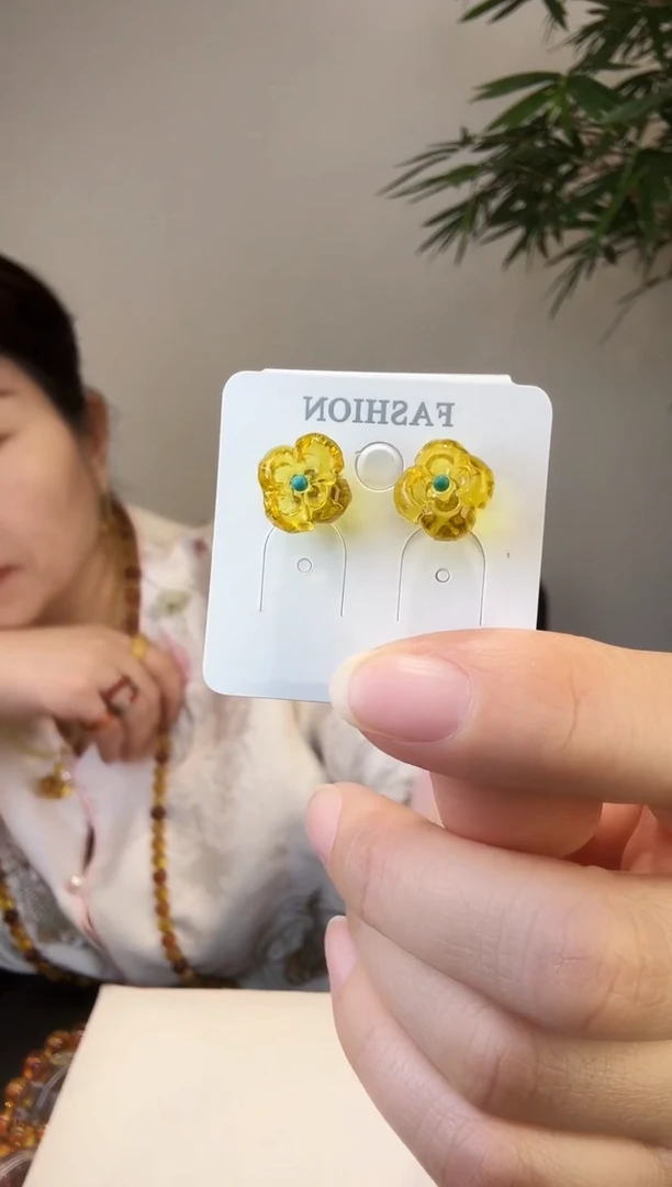琥珀未镶嵌耳饰金珀耳钉11