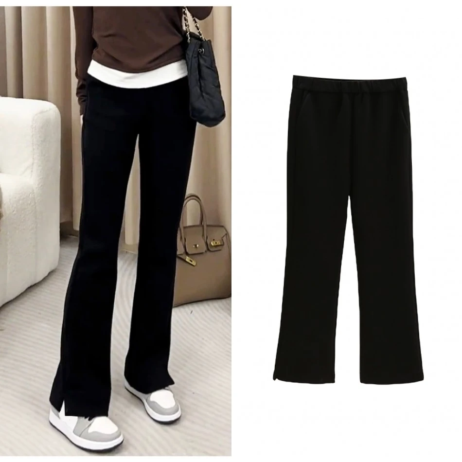 110-200斤胖mm大码女装春装显瘦微喇裤小开叉休闲裤