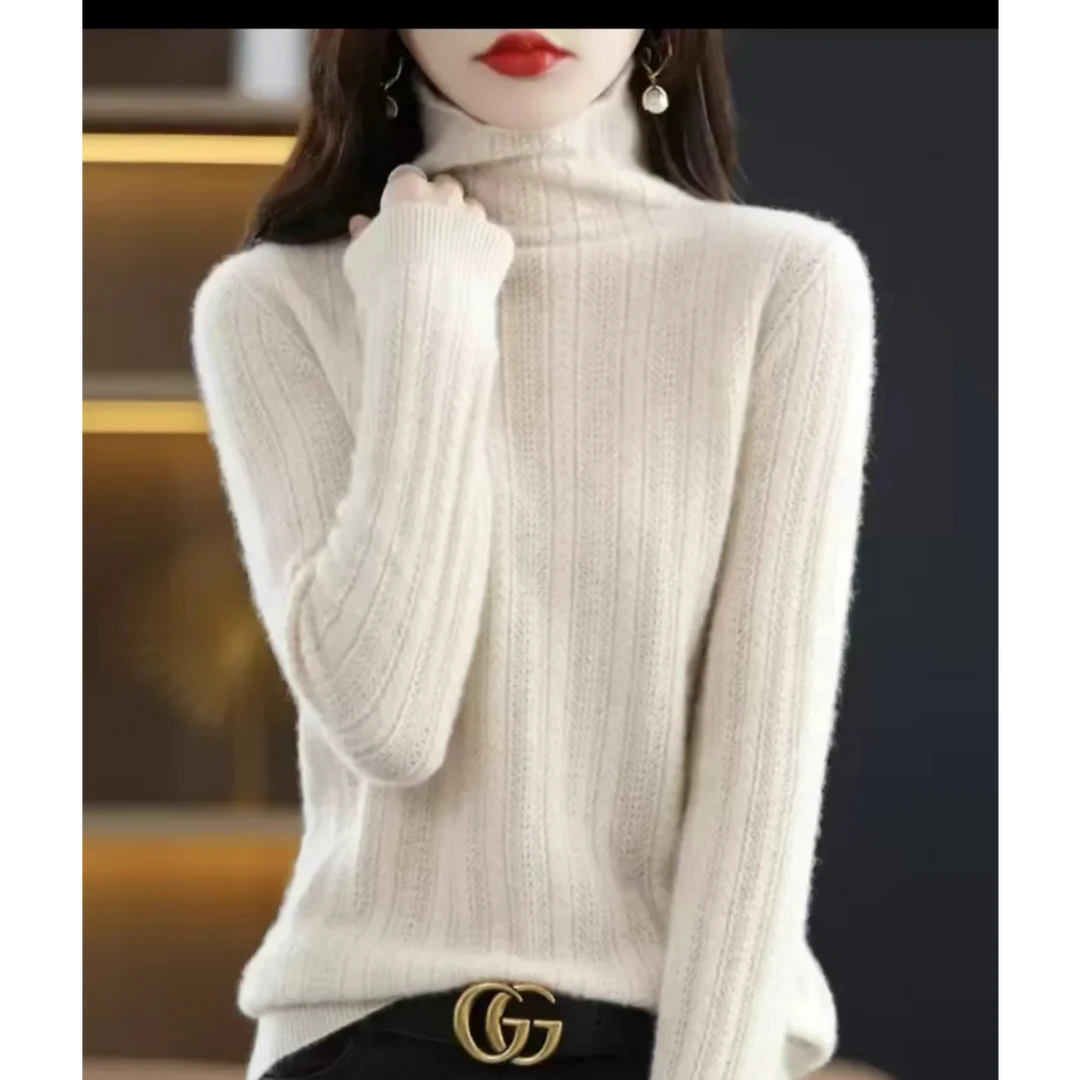 100%纯羊毛衫女秋冬堆堆领网红毛衣显瘦针织加厚百搭宽松