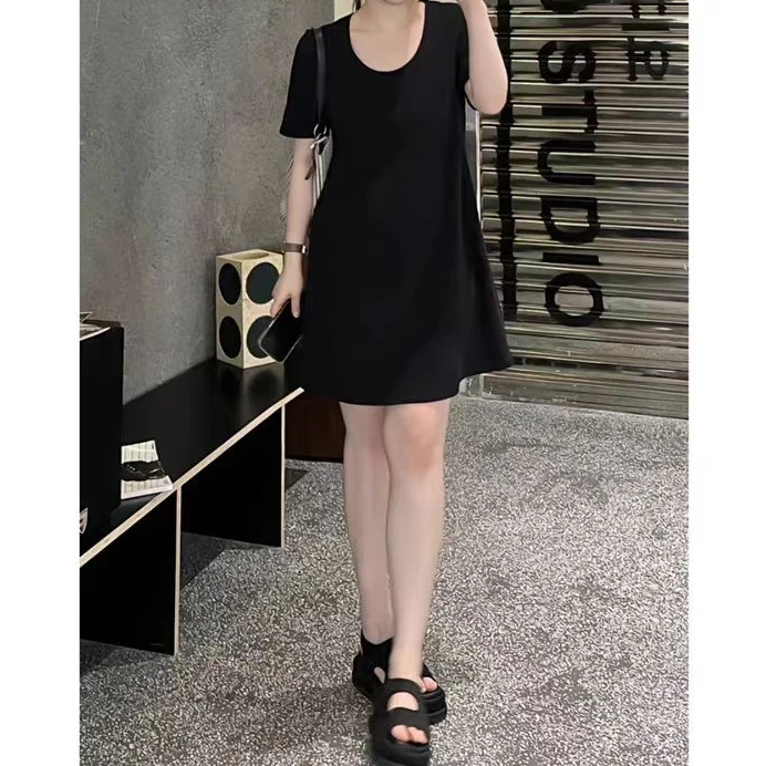 大码女装300斤胖MM法式优雅气质圆领高腰纯色连衣裙63737