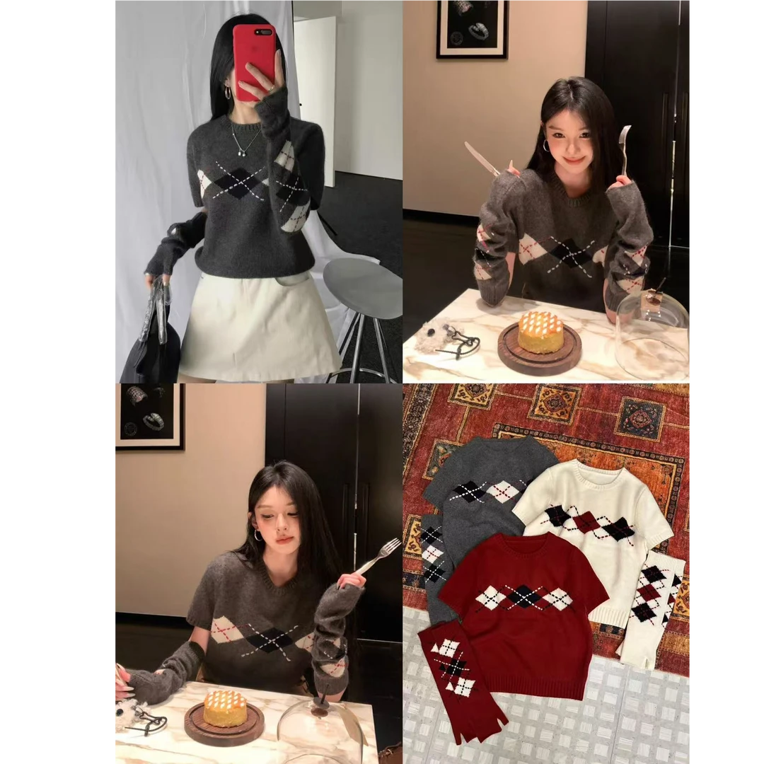 WML/2025秋冬新款上新 5927袖套菱格设计感毛衣