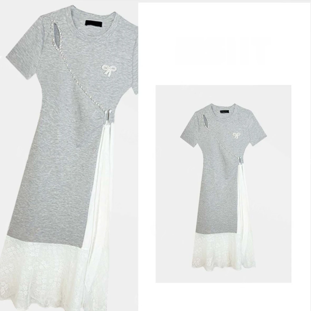 夏日轻奢简约舒适感拼接重工刺绣显瘦气质连衣裙