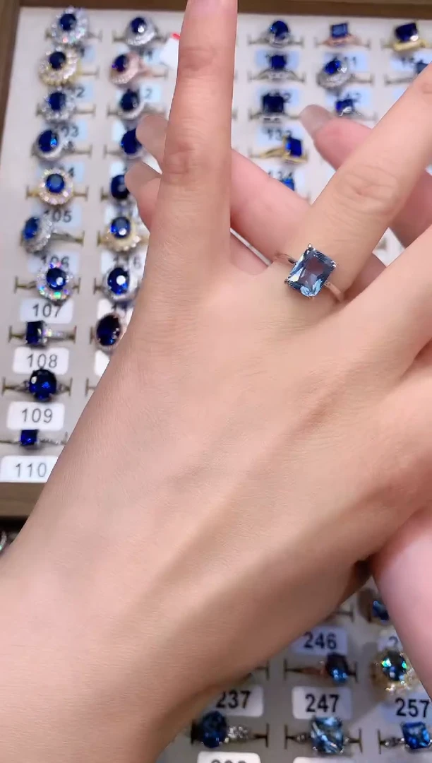 海蓝宝石戒指银S925镶嵌银色