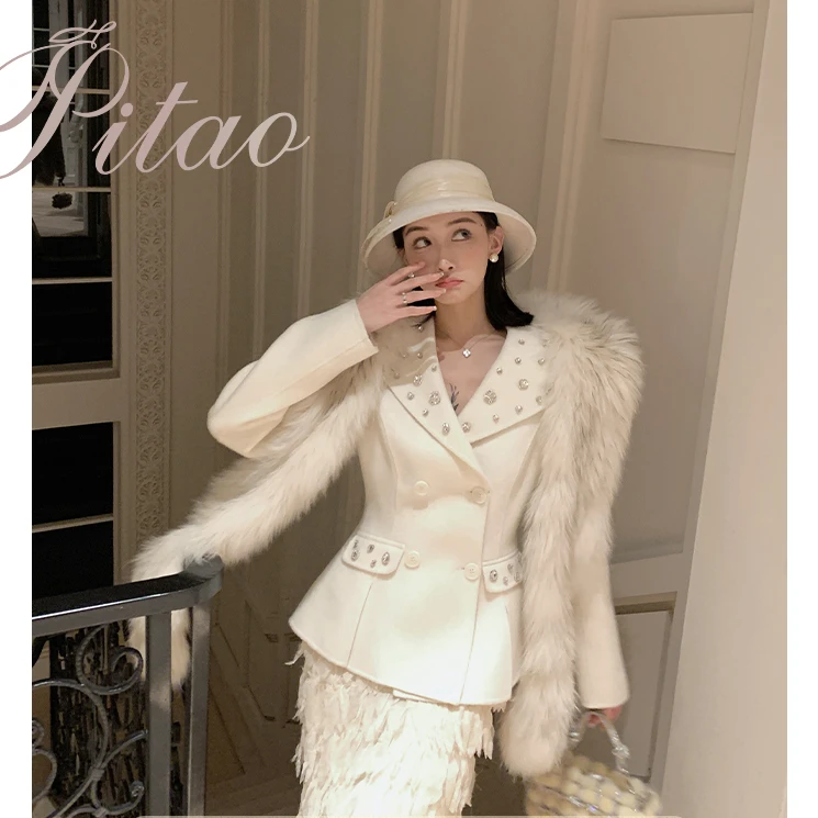 杜屁屁桃PITAO 原创【冷萃冰珠】双面呢外套 气质网红法式名媛冬季