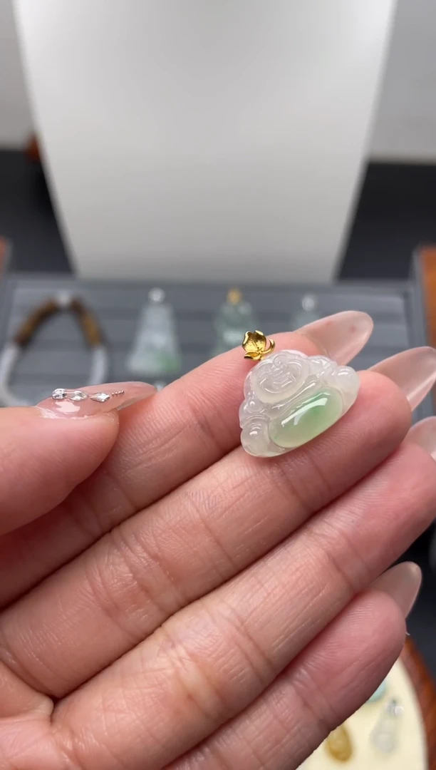 颈饰18K金镶嵌翡翠(12号链接)纯天然A货缅甸翡翠佛公吊坠