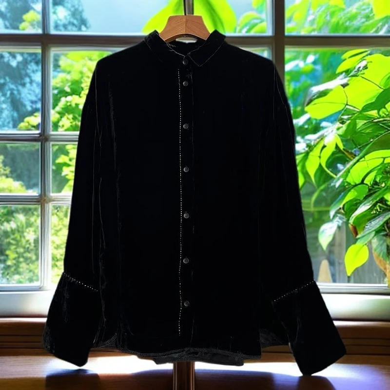 荼35925长袖小翻领纯色衬衫