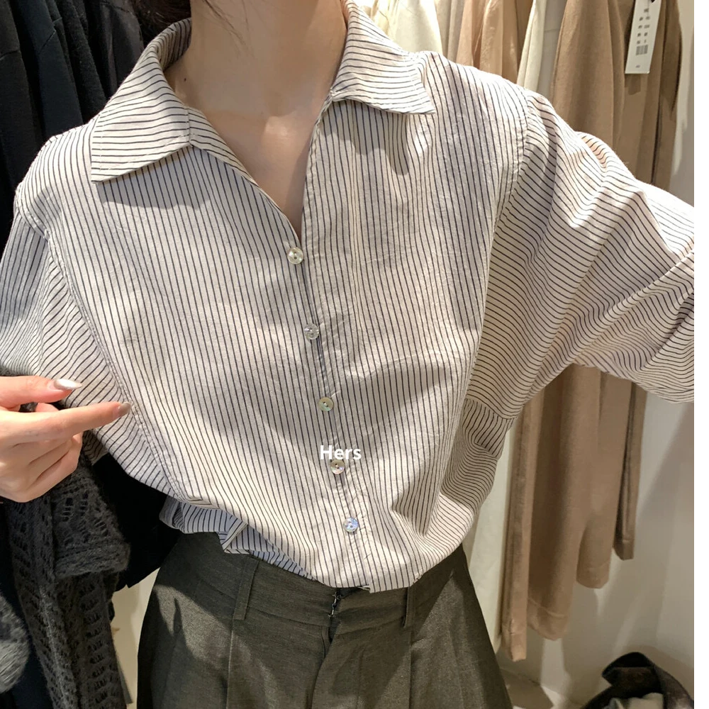 韩版新款条纹衬衫衬衣女长袖时尚休闲百搭宽松小众炸街高级感女装
