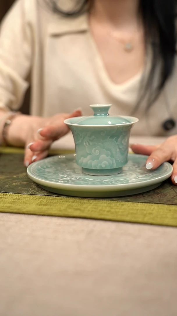 摆件居***生龙纹系列 二才盖碗+壶承