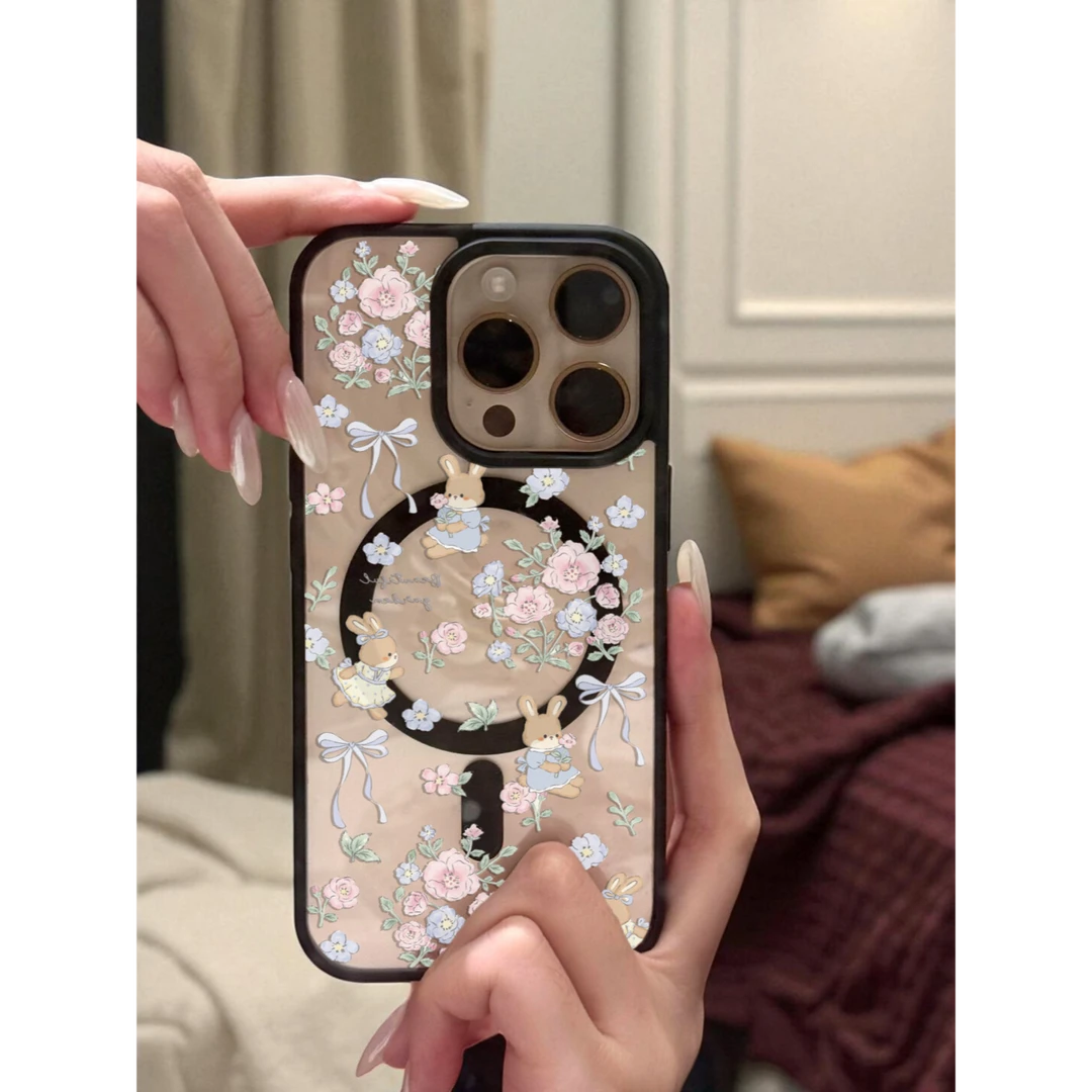 花朵小兔子适用苹果17手机壳iPhone16个性15软17promax磁吸14少女
