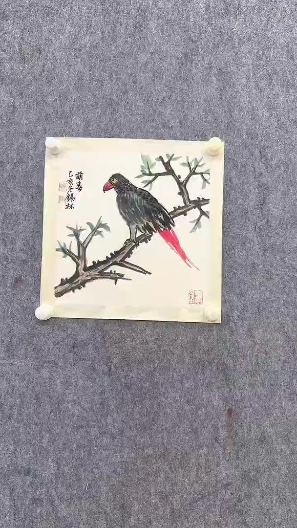 国画潘老师锡林老师1平尺花鸟尺寸34*34