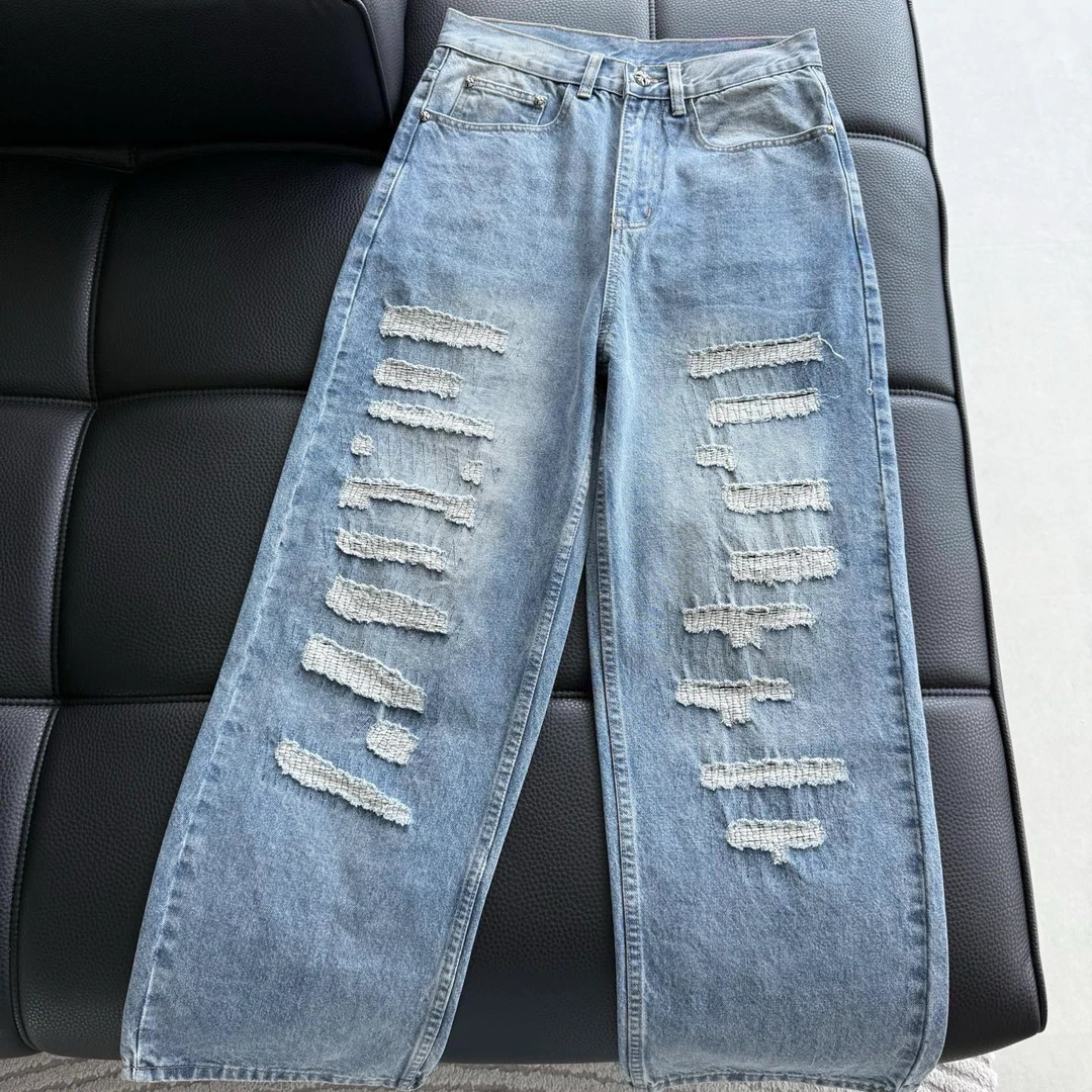 克罗家手工磨破彩色拼皮十字架洗水牛仔裤迈阿密限定牛仔裤3753