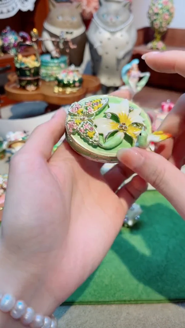 瓷片 福利微瑕中古款高质珐琅彩合金摆件首饰盒