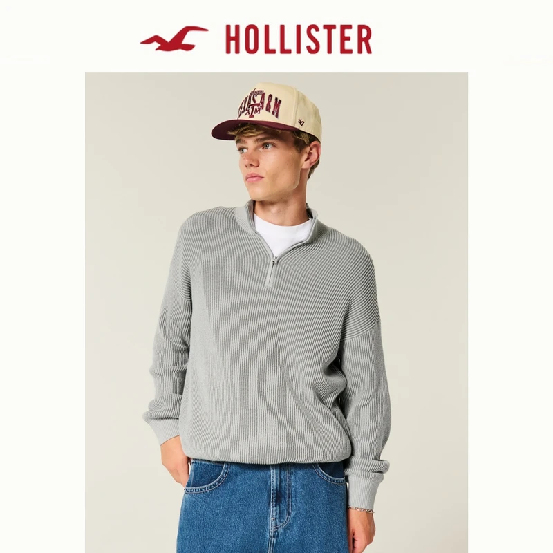 Hollister25秋冬美式宽松半高领套头针织毛衣男装320-5061
