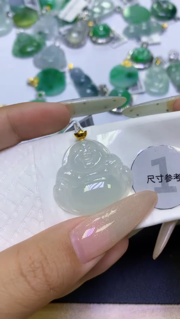 颈饰18K金镶嵌翡翠天然缅甸翡翠A货百元以上9元证书费自理