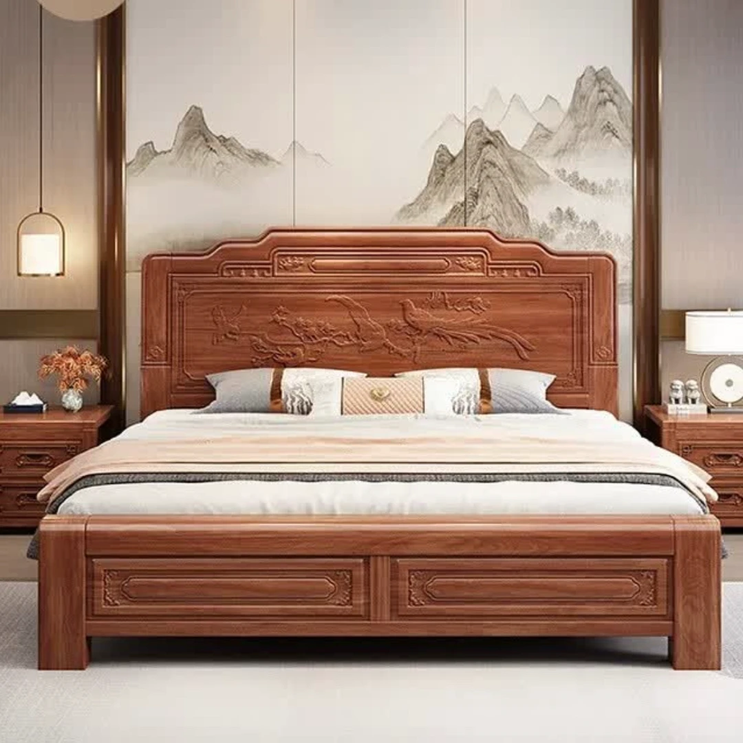 中式实木床清明古典雕花主卧双人床榫卯结构家具实木床1.8米家用