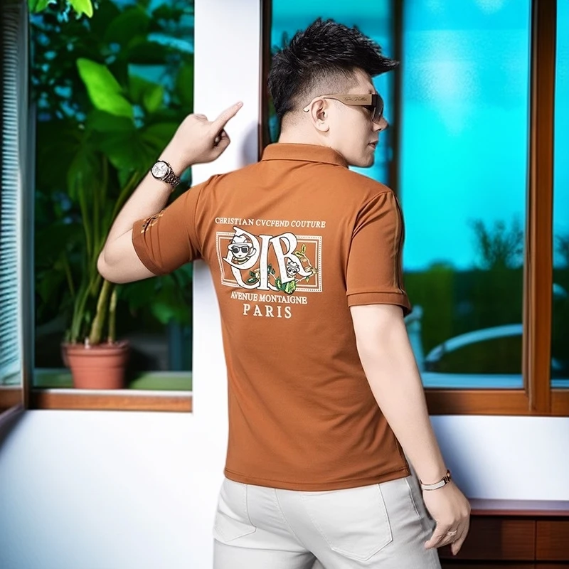 娜罗普西潮牌卡通印花短袖POLO衫男士夏季新款翻领T恤男装上衣