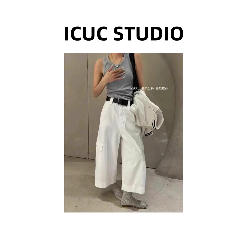 ICUC STUDIO-【NV工装牛仔八分裤】夏新款宽松百搭八分裤2206