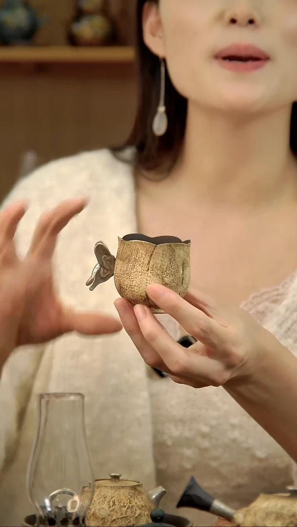 言野手作 粉引仿古蝴蝶银杯