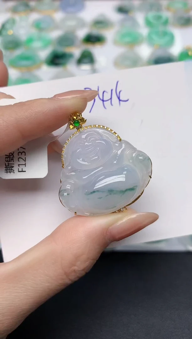 颈饰18K金镶嵌翡翠天然缅甸A货翡翠百元以上9元证书费自理