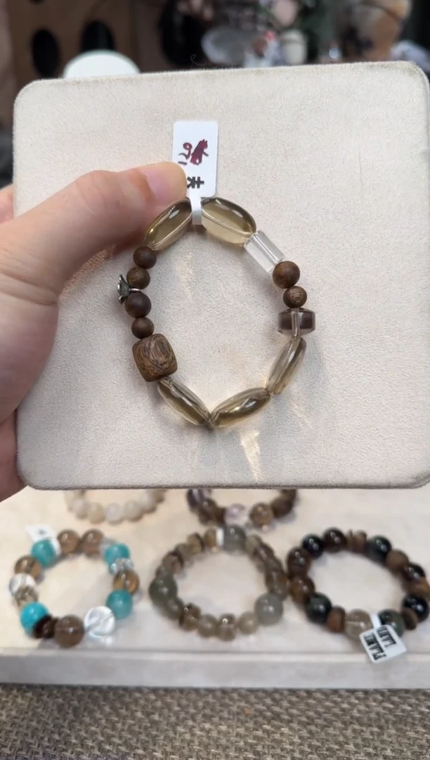 银S925镶嵌手链烟晶茶晶 沉香白水晶120