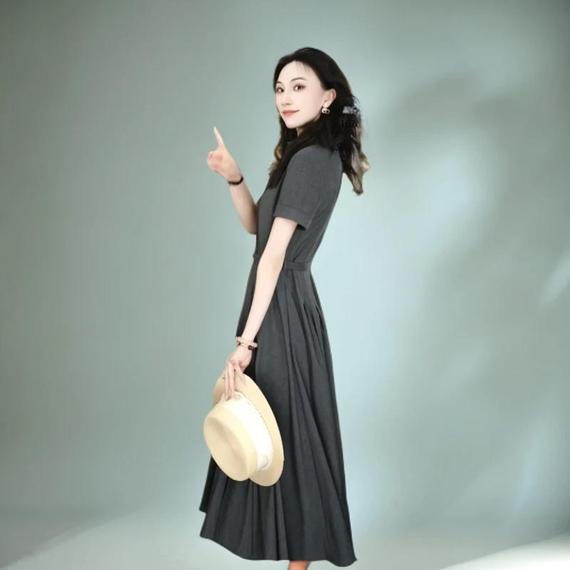 哥弟夏季感优雅法式修身显瘦赫本纯色中秋春秋女士连衣裙1500449