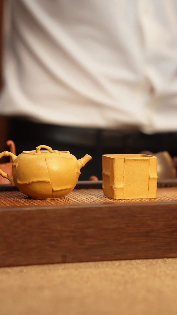 茶壶紫砂紫砂黄龙山黄段小圆竹一壶一杯