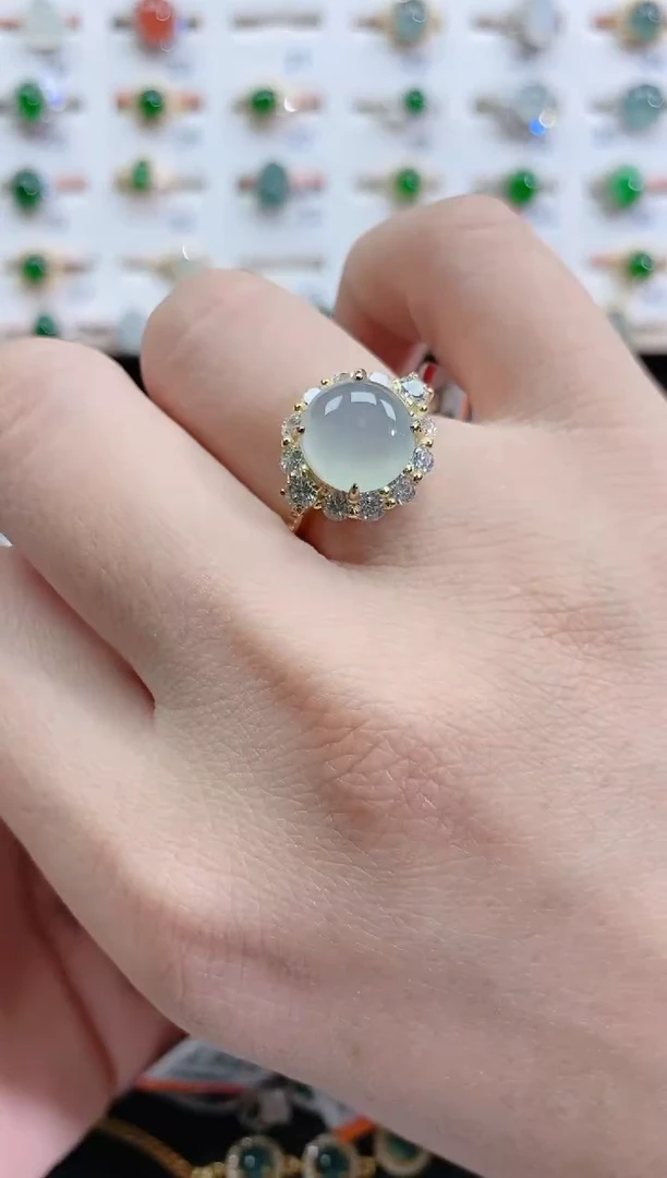 银S925镶嵌戒指翡翠天然翡翠