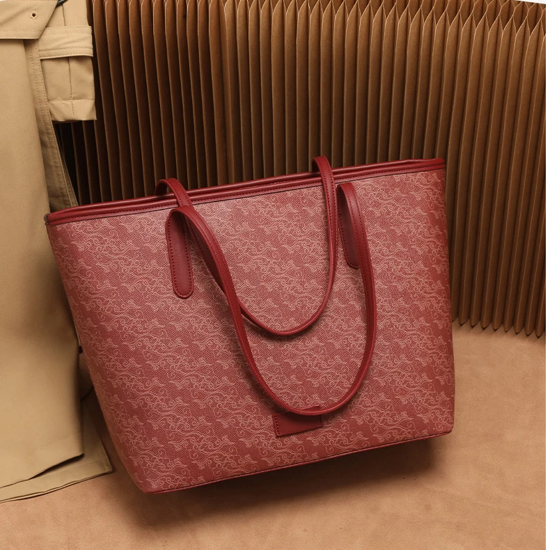 新中式大容量托特包女通勤喜庆购物包简约单肩腋下包百搭电脑包潮