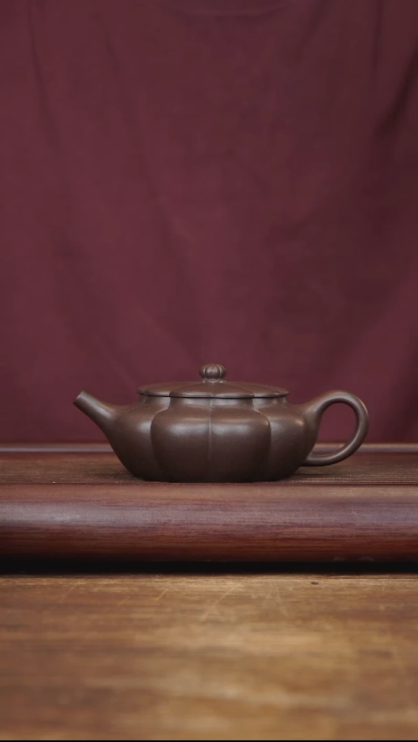 茶壶紫砂200ml筋纹扁晨 紫泥