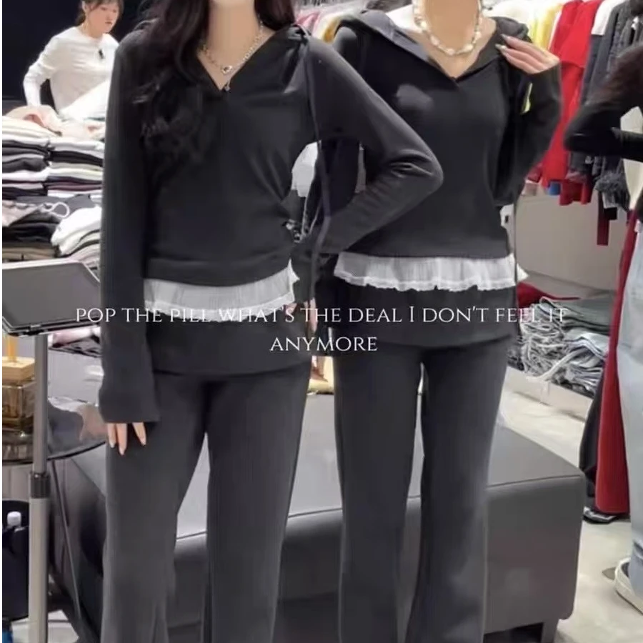 慵懒风休闲风时尚套装打底衫时尚显瘦卫衣长裤气质两件套#111