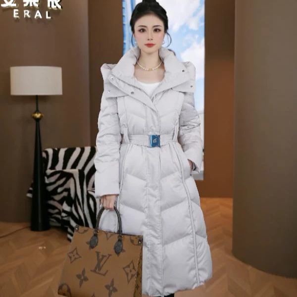 艾莱依冬季户外新款气质收腰长款羽绒服时尚百搭加厚保暖外套1293