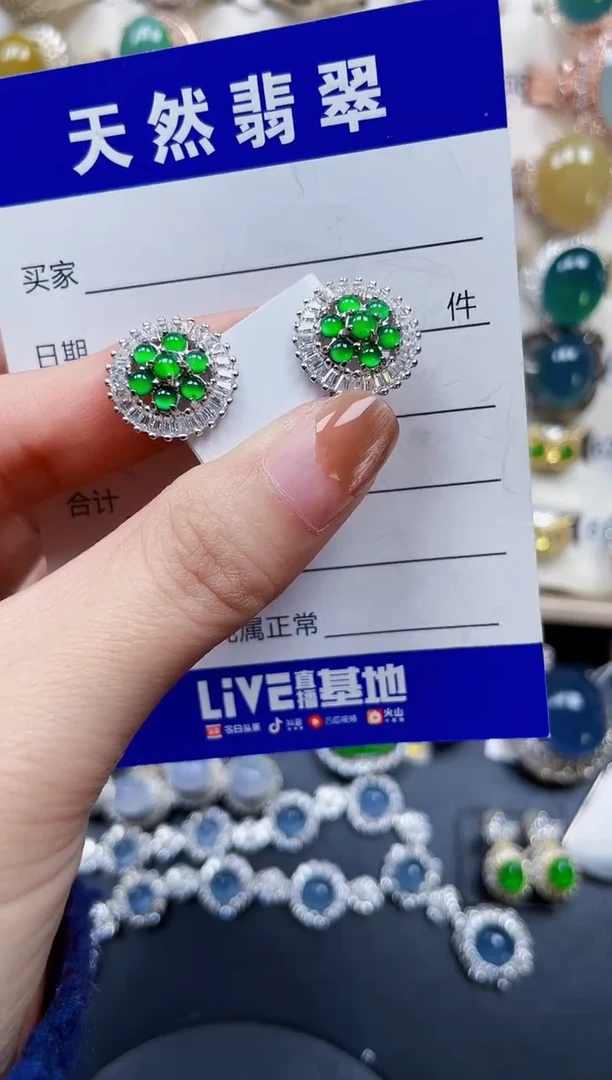 银S925镶嵌翡翠耳饰130