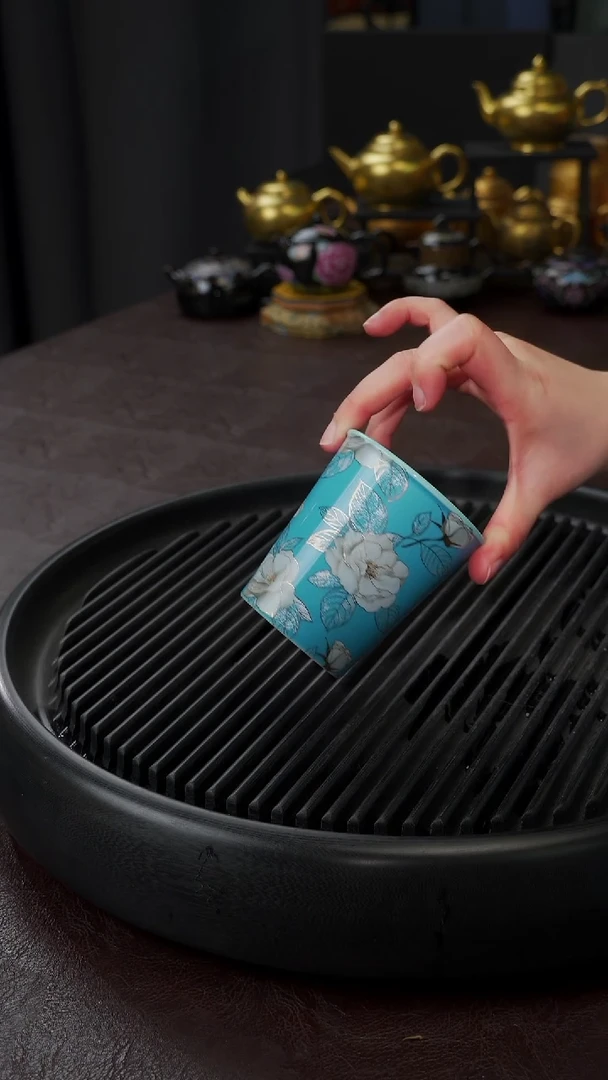 【闪购商品】杯【宜景窑松石蓝描金】手绘可乐杯