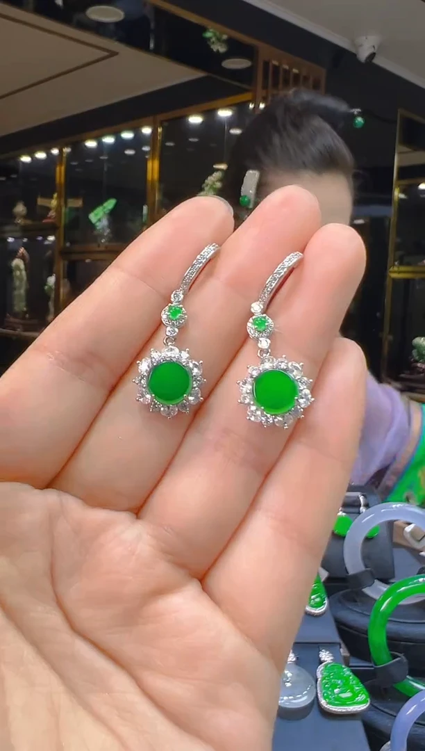 翡翠银S925镶嵌耳饰144（多样性发其一）