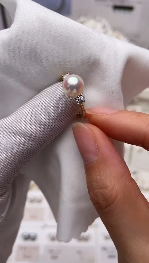 银S925镶嵌戒指海水珍珠福利戒指7.5-8