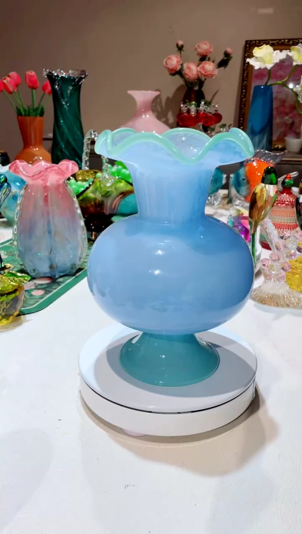 【闪购商品】琉璃手工艺品天蓝色风灯花瓶