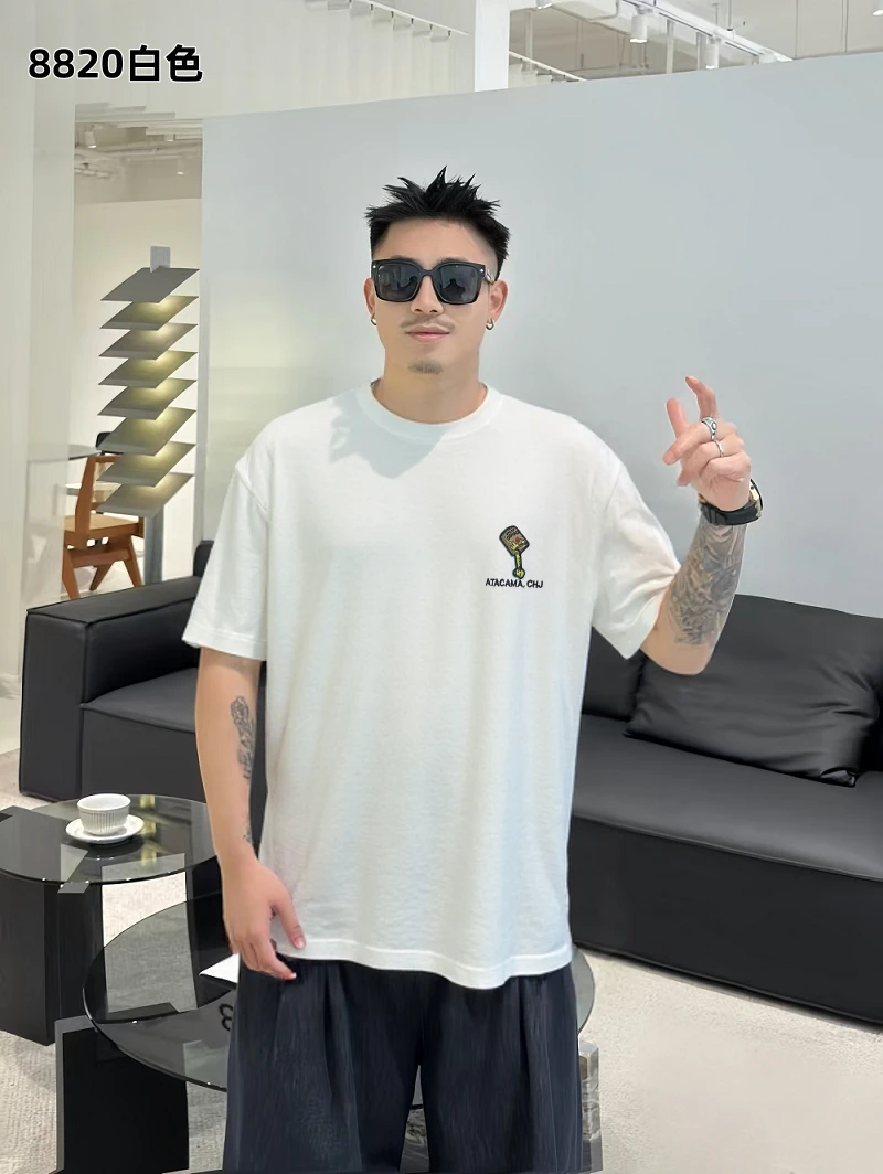 【双面液氨棉】8820夏季刺绣圆领AB面短袖T恤男装百搭运动休闲印花