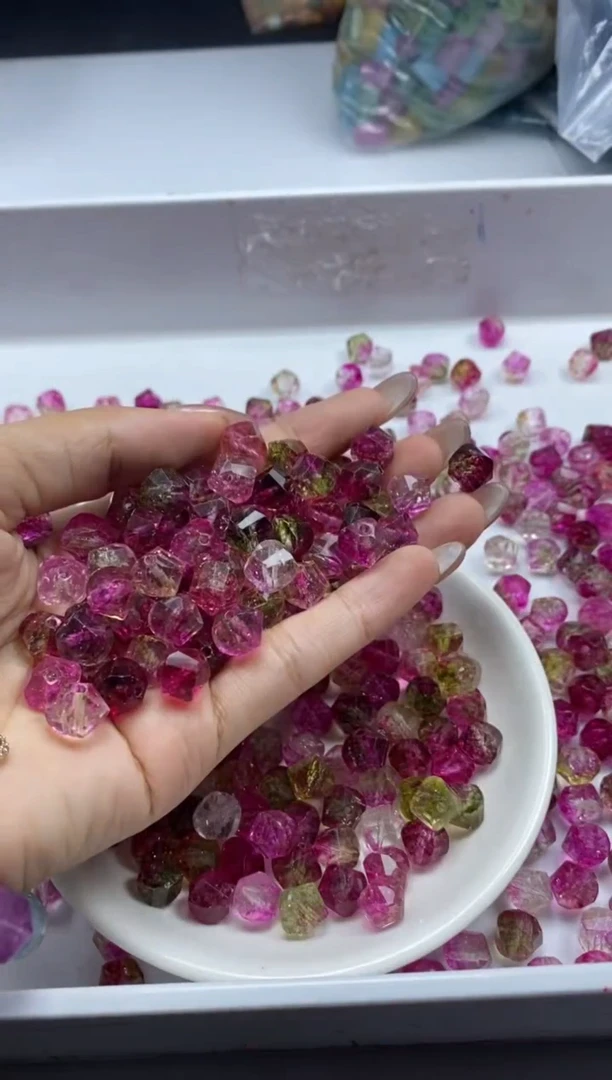 未镶嵌颈饰碧玺w1848西瓜碧玺扭珠10mm*15颗