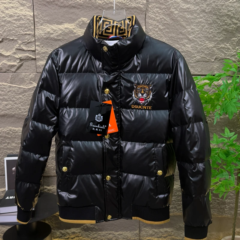 高档欧货立领羽绒服男士冬季时尚刺绣保暖外套潮流品质男上衣9806