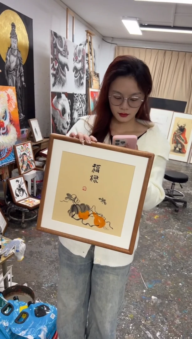 【闪购商品】丙烯画鸭鸭老师福禄精装裱鸭鸭老师福禄精装裱