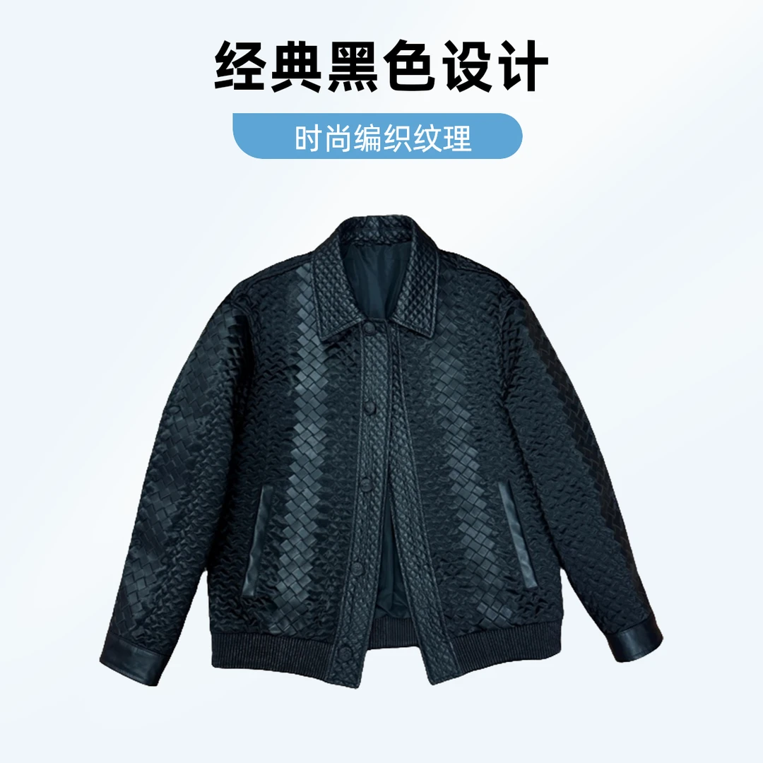 新款春秋羊皮编织款翻领休闲夹克帅气时尚真皮皮衣