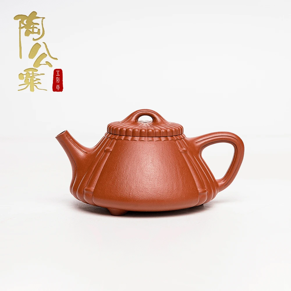 陶公粟原矿小煤窑朱泥《筋纹石瓢》360cc陈佳欢手制精美紫砂壶